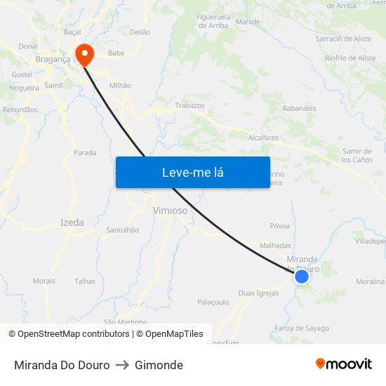 Miranda Do Douro to Gimonde map