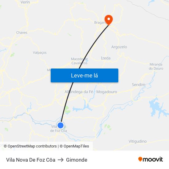 Vila Nova De Foz Côa to Gimonde map