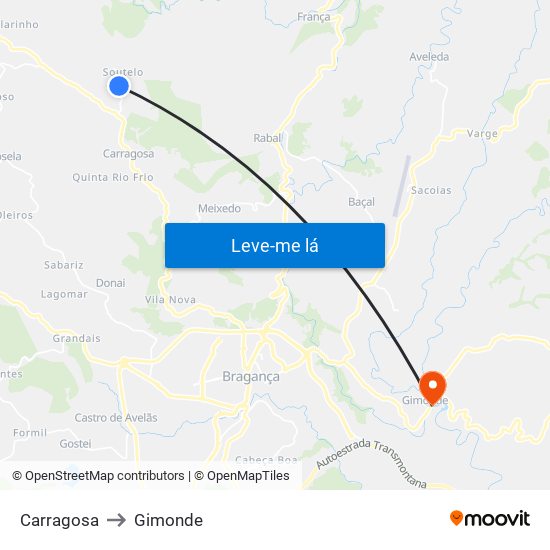 Carragosa to Gimonde map