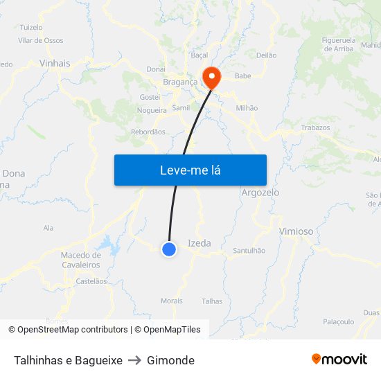 Talhinhas e Bagueixe to Gimonde map