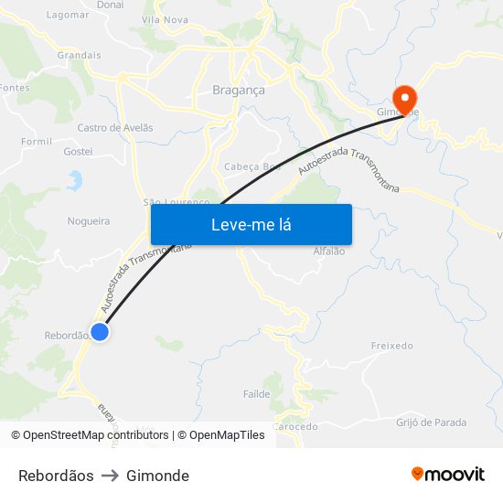 Rebordãos to Gimonde map