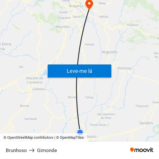 Brunhoso to Gimonde map