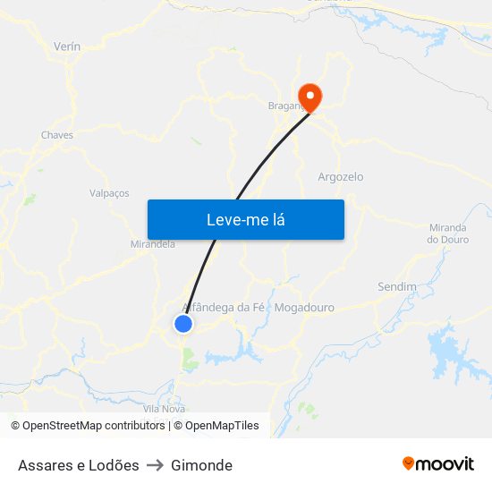 Assares e Lodões to Gimonde map