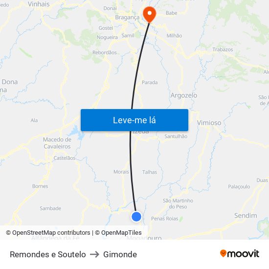 Remondes e Soutelo to Gimonde map