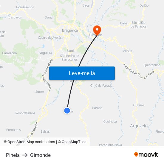 Pinela to Gimonde map