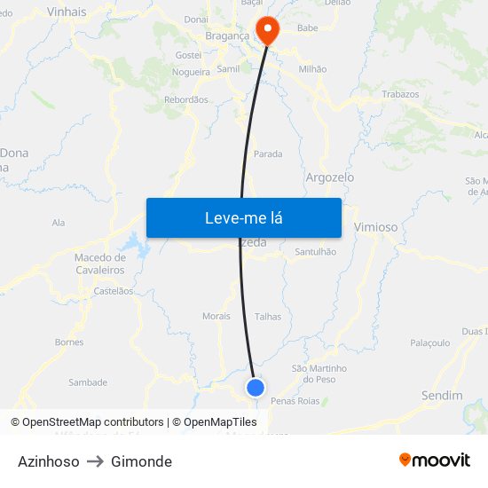 Azinhoso to Gimonde map