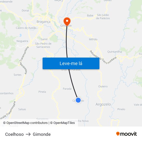 Coelhoso to Gimonde map