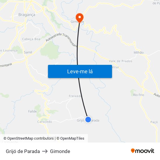 Grijó de Parada to Gimonde map