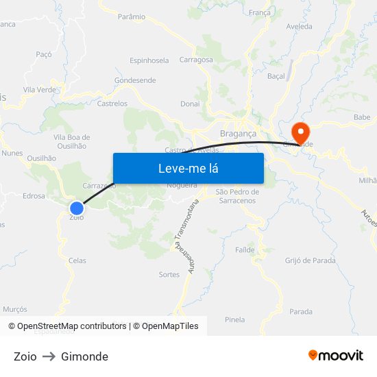 Zoio to Gimonde map