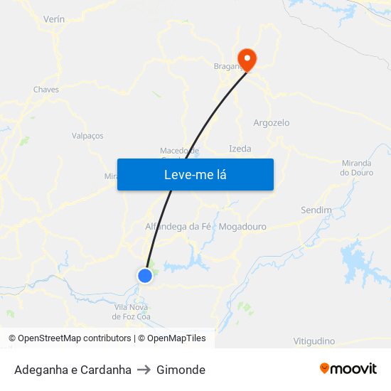 Adeganha e Cardanha to Gimonde map