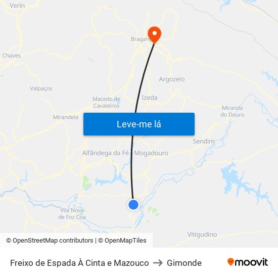 Freixo de Espada À Cinta e Mazouco to Gimonde map