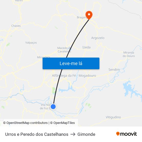 Urros e Peredo dos Castelhanos to Gimonde map