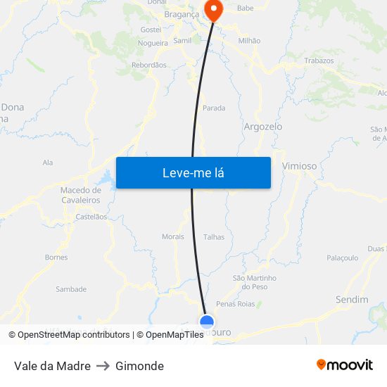 Vale da Madre to Gimonde map