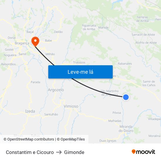 Constantim e Cicouro to Gimonde map