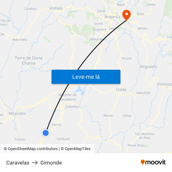 Caravelas to Gimonde map