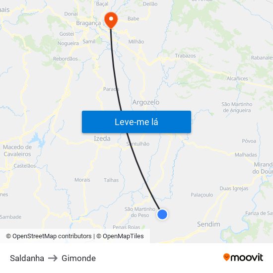Saldanha to Gimonde map