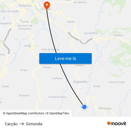 Carção to Gimonde map