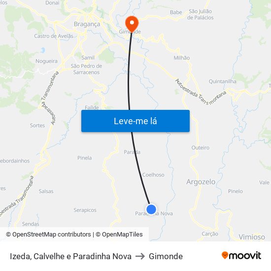 Izeda, Calvelhe e Paradinha Nova to Gimonde map