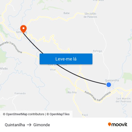 Quintanilha to Gimonde map
