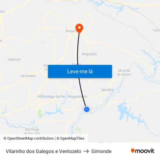 Vilarinho dos Galegos e Ventozelo to Gimonde map