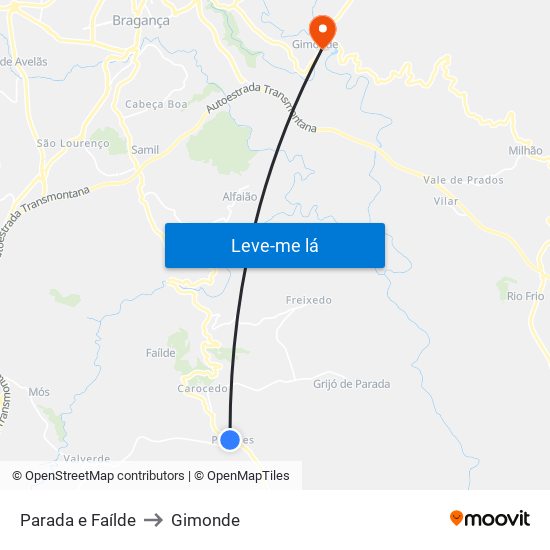 Parada e Faílde to Gimonde map