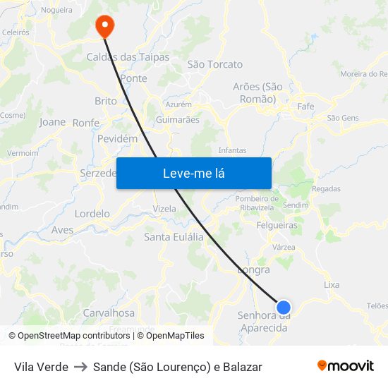 Vila Verde to Sande (São Lourenço) e Balazar map