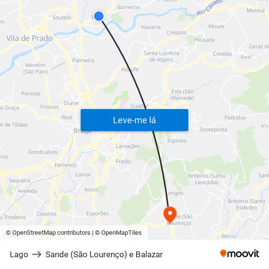 Lago to Sande (São Lourenço) e Balazar map