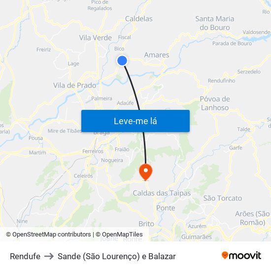 Rendufe to Sande (São Lourenço) e Balazar map
