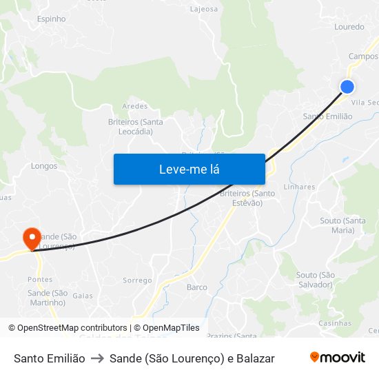 Santo Emilião to Sande (São Lourenço) e Balazar map