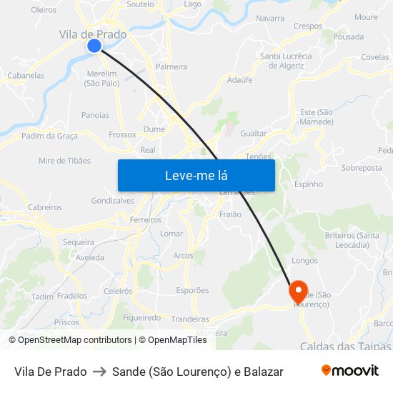 Vila De Prado to Sande (São Lourenço) e Balazar map