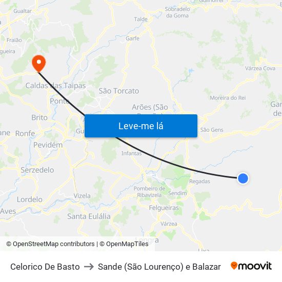 Celorico De Basto to Sande (São Lourenço) e Balazar map