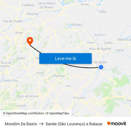 Mondim De Basto to Sande (São Lourenço) e Balazar map