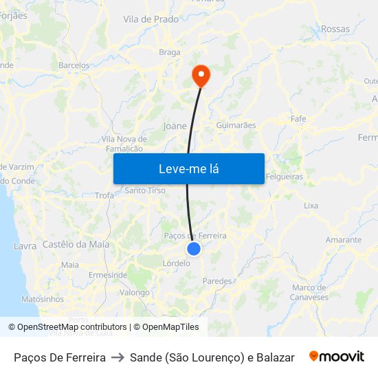 Paços De Ferreira to Sande (São Lourenço) e Balazar map