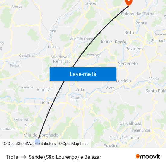 Trofa to Sande (São Lourenço) e Balazar map