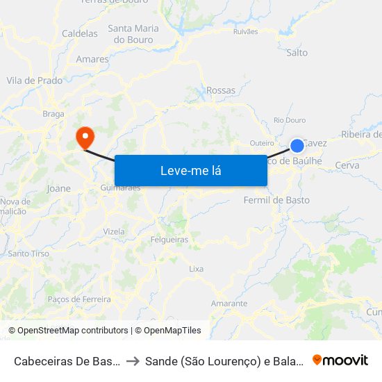 Cabeceiras De Basto to Sande (São Lourenço) e Balazar map