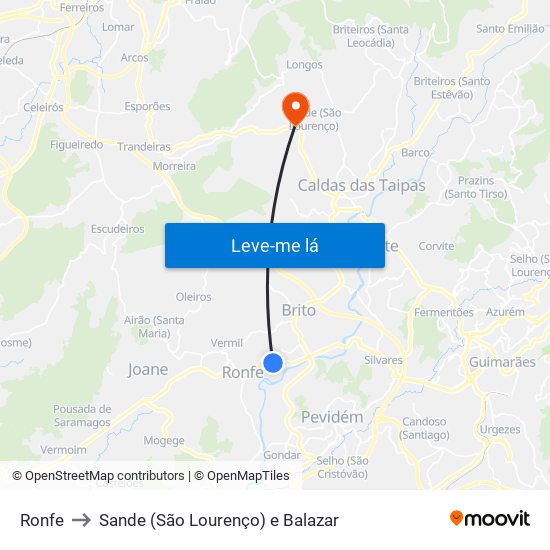 Ronfe to Sande (São Lourenço) e Balazar map