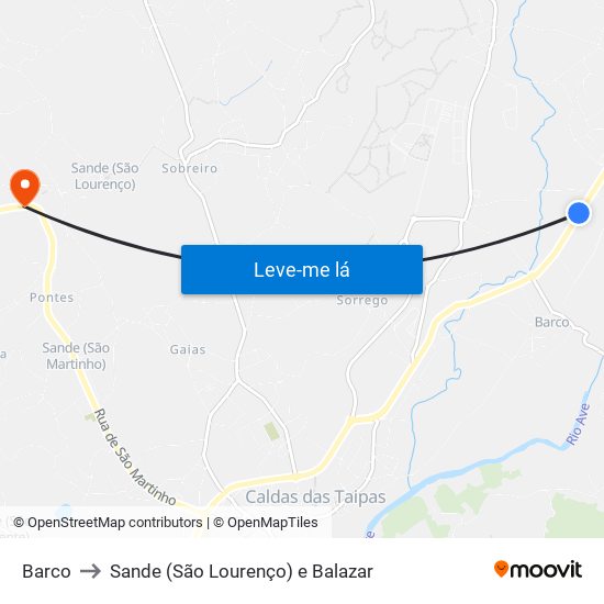 Barco to Sande (São Lourenço) e Balazar map