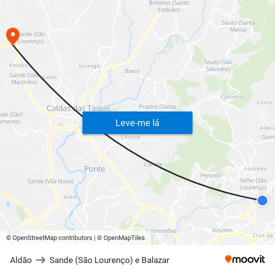 Aldão to Sande (São Lourenço) e Balazar map