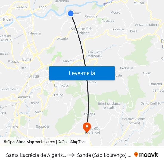 Santa Lucrécia de Algeriz e Navarra to Sande (São Lourenço) e Balazar map