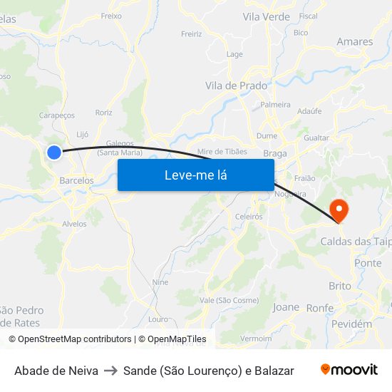 Abade de Neiva to Sande (São Lourenço) e Balazar map