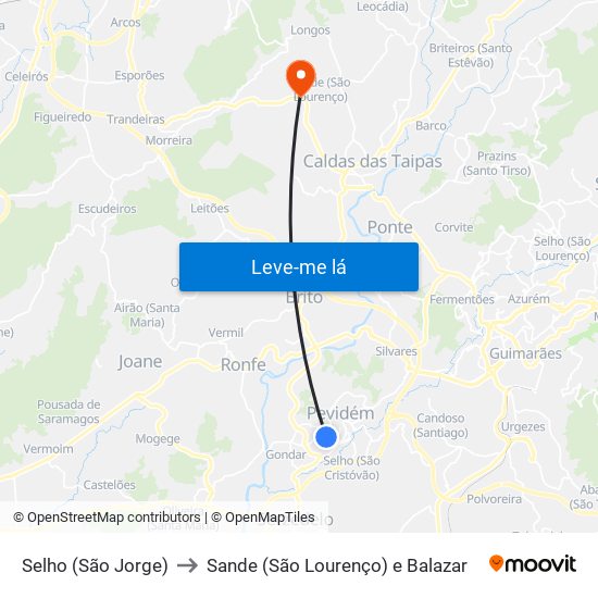 Selho (São Jorge) to Sande (São Lourenço) e Balazar map