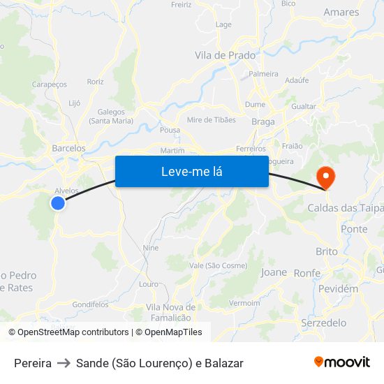 Pereira to Sande (São Lourenço) e Balazar map