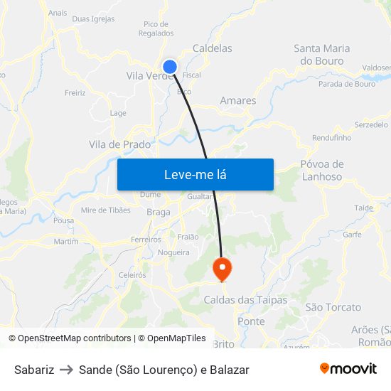 Sabariz to Sande (São Lourenço) e Balazar map