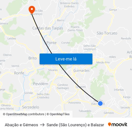 Abação e Gémeos to Sande (São Lourenço) e Balazar map