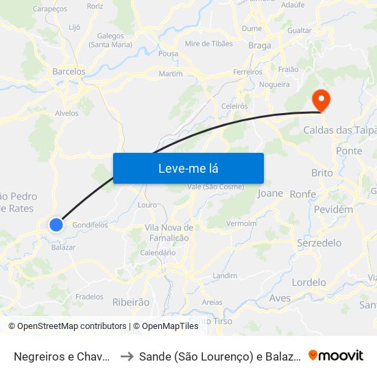 Negreiros e Chavão to Sande (São Lourenço) e Balazar map