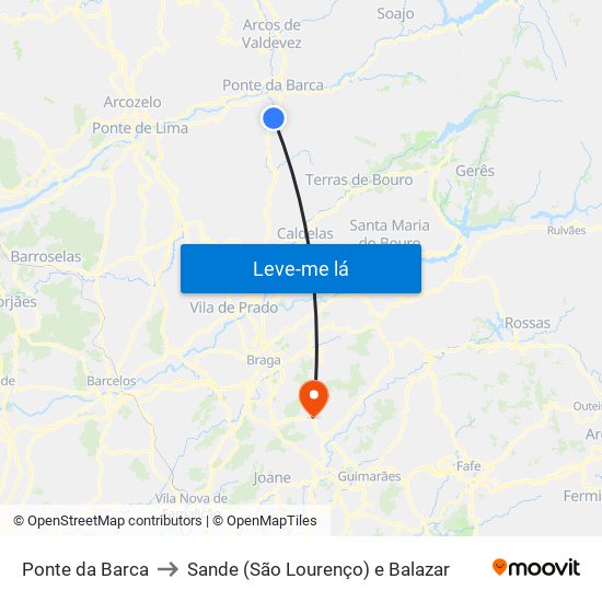 Ponte da Barca to Sande (São Lourenço) e Balazar map