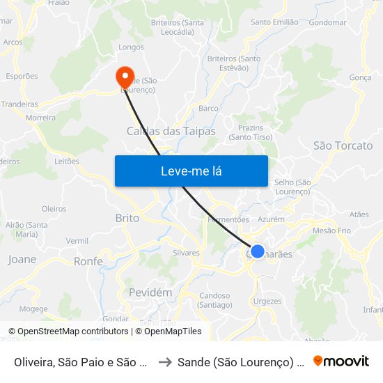 Oliveira, São Paio e São Sebastião to Sande (São Lourenço) e Balazar map