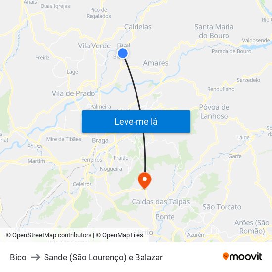 Bico to Sande (São Lourenço) e Balazar map