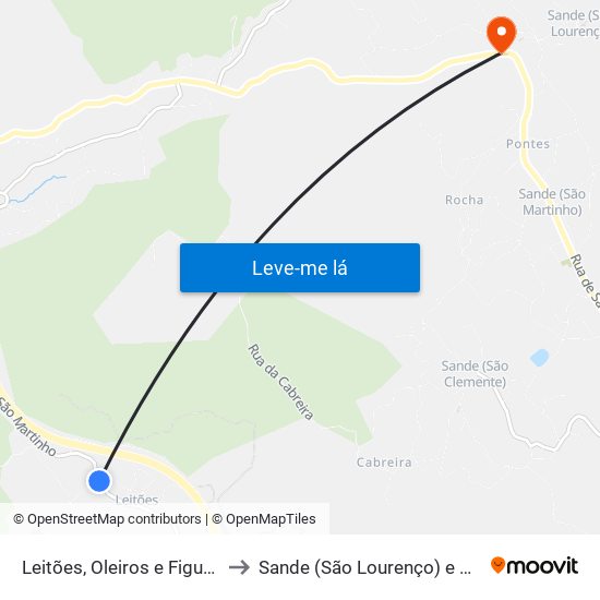 Leitões, Oleiros e Figueiredo to Sande (São Lourenço) e Balazar map
