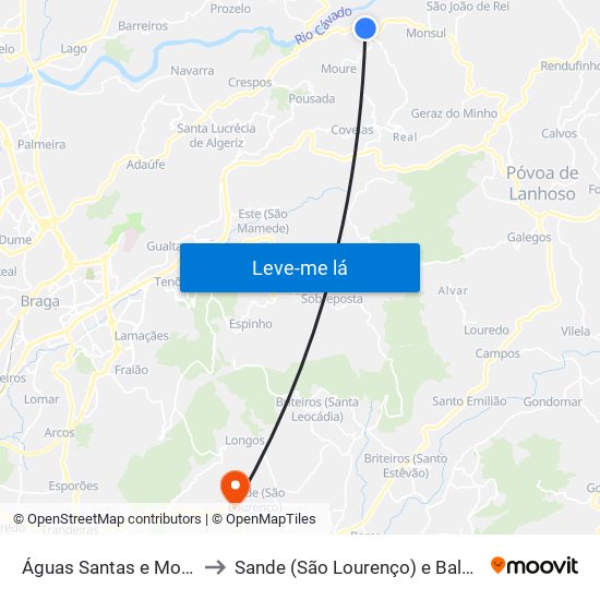 Águas Santas e Moure to Sande (São Lourenço) e Balazar map